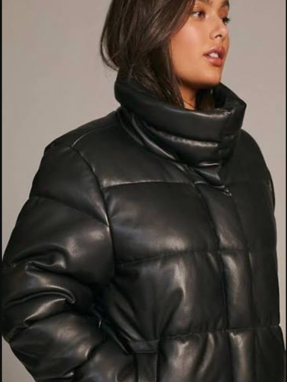Avec Les Filles Black Faux Leather Puffer Jacket – Vegan Leather Winter Coat